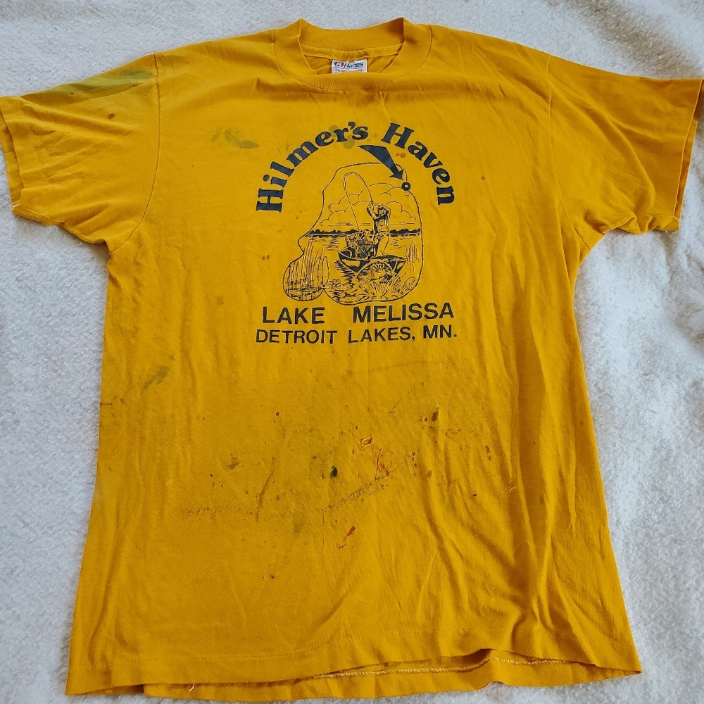 Hilmer's Haven Lake Melissa Detroit Lakes, MN Distressed Vtg T-Shirt, Sz L